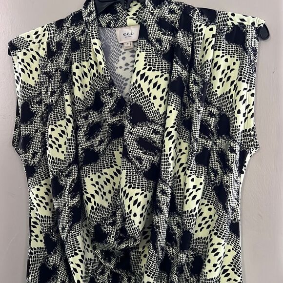 eci New York Sz M Yellow Black Geometric Op Art Pullover Sleeveless Stretch Top - Picture 2 of 11